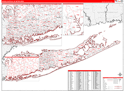 Nassau-Suffolk Metro Area Wall Map Red Line Style 2026